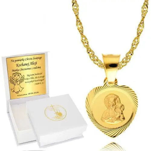 Łańcuszek Złoty Medalik Chrzest Komunia Grawer, kolor żółty