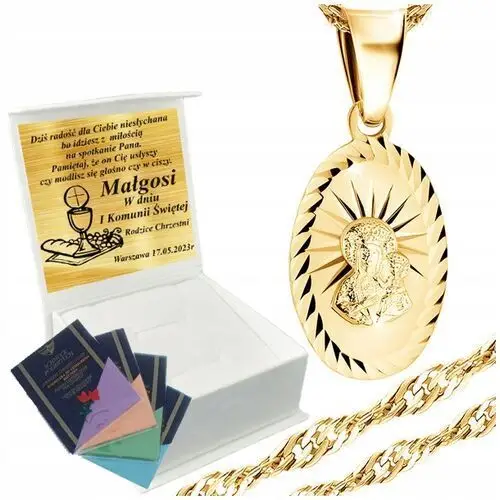 Łańcuszek Złoty Medalik Naszyjnik 925 Na Komunię Chrzest Upominek, kolor żółty
