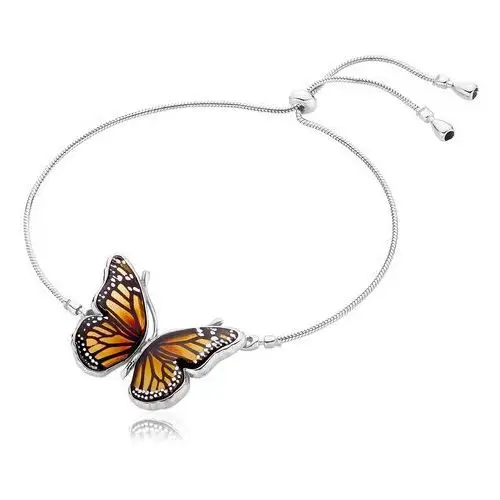 Bransoletka regulowana srebrna motyl z bursztynem bałtyckim butterfly monarch Lawaiia