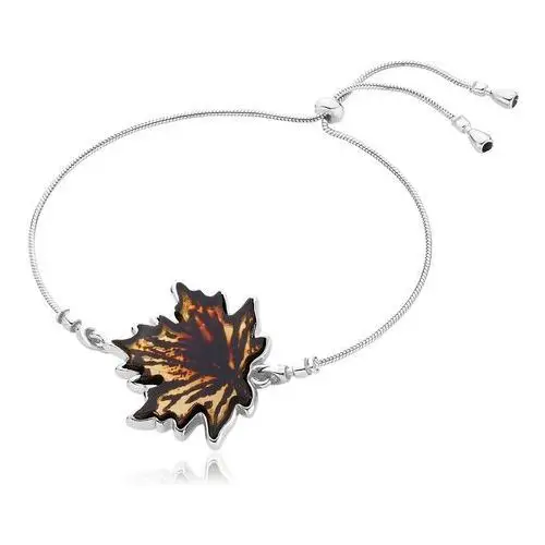 Bransoletka srebrna liść klonu z bursztynem Maple Leaf