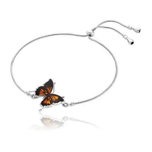 Lawaiia Bransoletka srebrna motyl z bursztynem mini butterfly touch