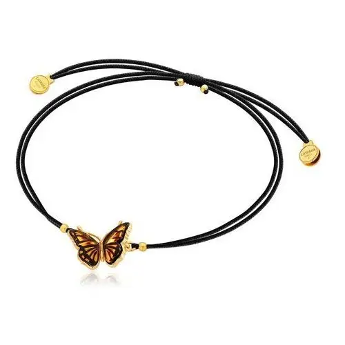 Bransoletka srebrna na czarnym sznurku motyl z bursztynem mini butterfly kiss Lawaiia