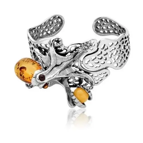 Lawaiia Bransoletka srebrna ośmiornica z koniakowym bursztynem octopus