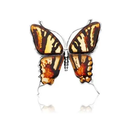 Broszka srebrna motyl z bursztynem Big Butterfly Breath, kolor pomarańczowy