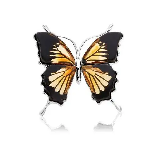 Broszka srebrna motyl z bursztynem big butterfly touch Lawaiia