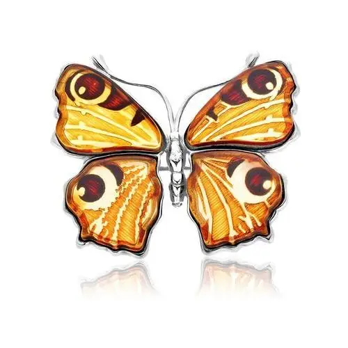 Broszka srebrna motyl z bursztynem Butterfly Love, kolor pomarańczowy