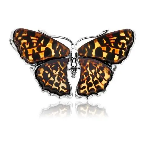 Broszka srebrna motyl z bursztynem Butterfly Rustle