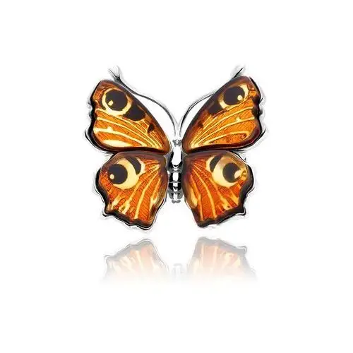 Lawaiia Broszka srebrna motyl z bursztynem mini butterfly love