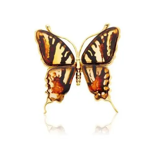 Lawaiia Broszka srebrna pozłacana motyl z bursztynem big butterfly breath