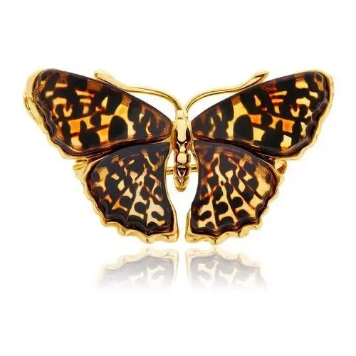 Lawaiia Broszka srebrna pozłacana motyl z bursztynem butterfly rustle