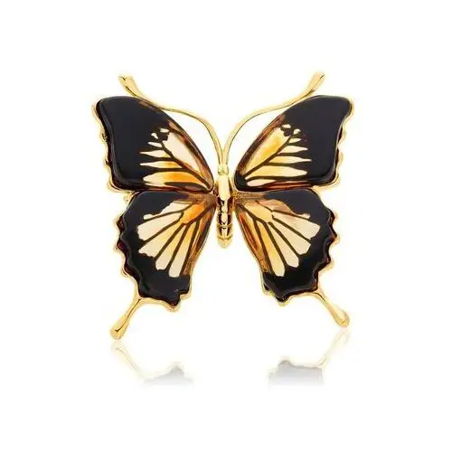 Broszka srebrna pozłacana motyl z bursztynem Butterfly Touch