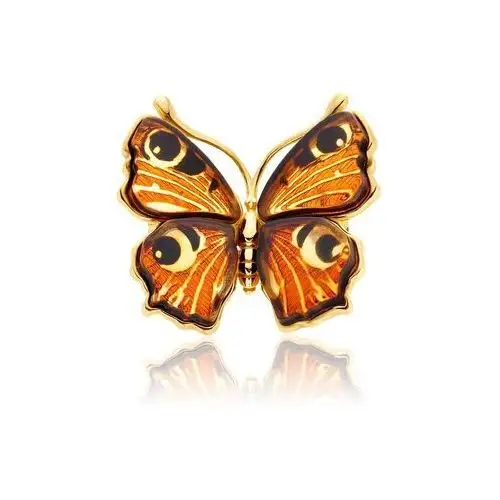Broszka srebrna pozłacana motyl z bursztynem mini Butterfly Love