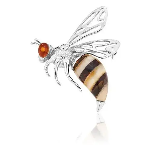Lawaiia Broszka srebrna pszczoła z bursztynem bee