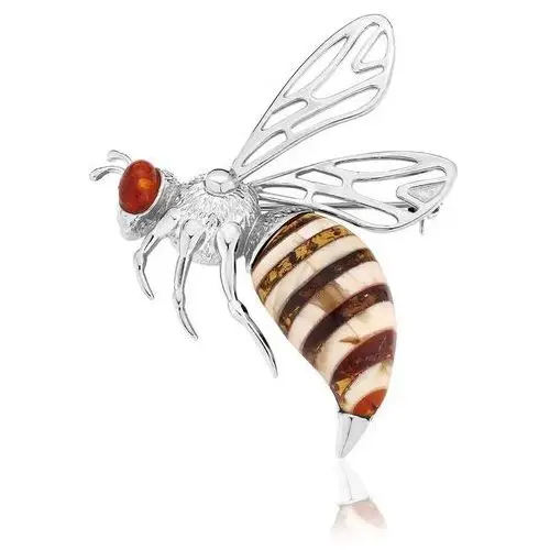 Broszka srebrna pszczoła z bursztynem big bee Lawaiia