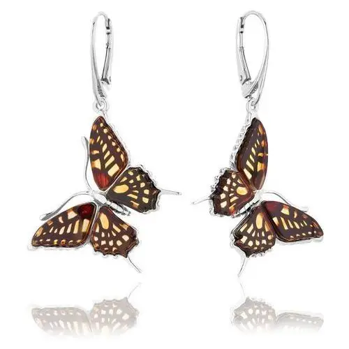 Kolczyki srebrne motyle z bursztynem Butterfly Gleam
