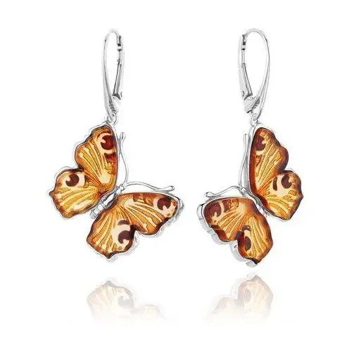 Kolczyki srebrne motyle z bursztynem Butterfly Love