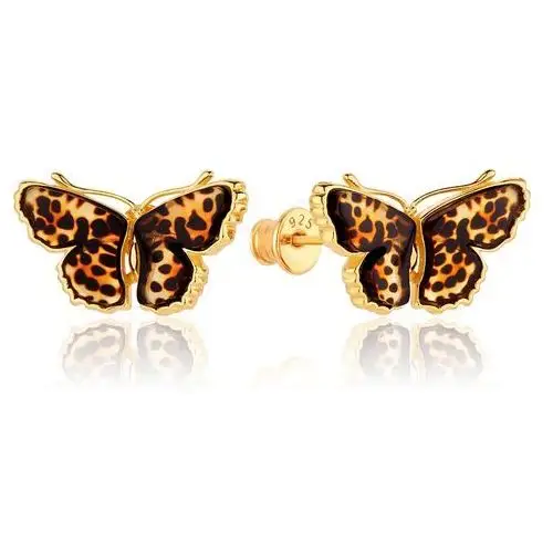 Lawaiia Kolczyki srebrne pozłacane motyle z bursztynem butterfly rustle