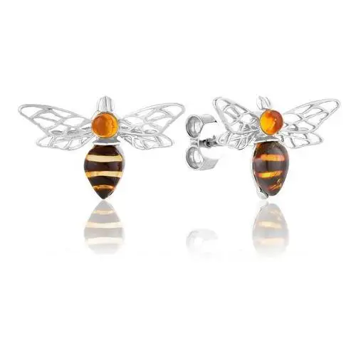 Kolczyki srebrne pszczoły z bursztynem Bumblebees II