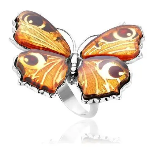 Lawaiia Pierścionek srebrny motyl z bursztynem big butterfly love