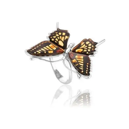 Pierścionek srebrny motyl z bursztynem butterfly gleam Lawaiia