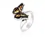 Pierścionek srebrny motyl z bursztynem mini Butterfly Kiss, kolor pomarańczowy Sklep