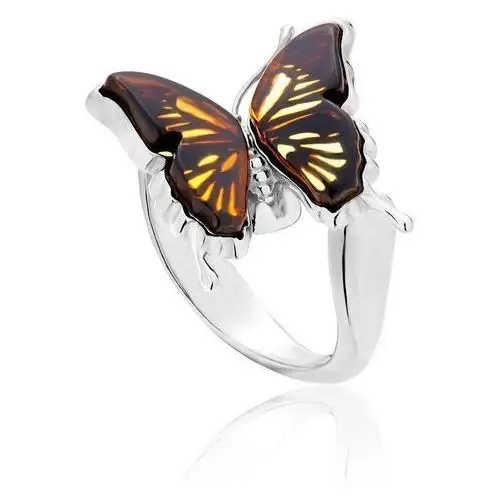 Pierścionek srebrny motyl z bursztynem mini Butterfly Touch, kolor pomarańczowy