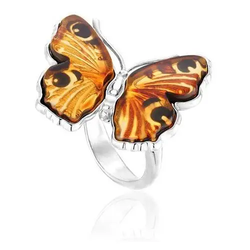 Pierścionek srebrny motyl z bursztynem small butterfly love Lawaiia