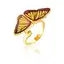 Pierścionek srebrny pozłacany motyl peleides z bursztynem, kolor pomarańczowy Sklep