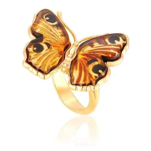 Pierścionek srebrny pozłacany motyl z bursztynem small butterfly love Lawaiia