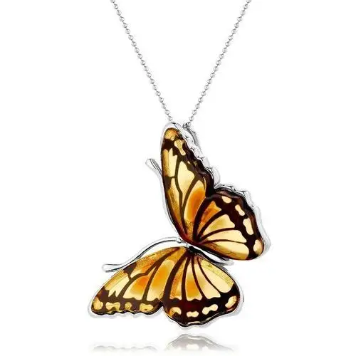 Lawaiia Zawieszka srebrna motyl z bursztynem big butterfly kiss