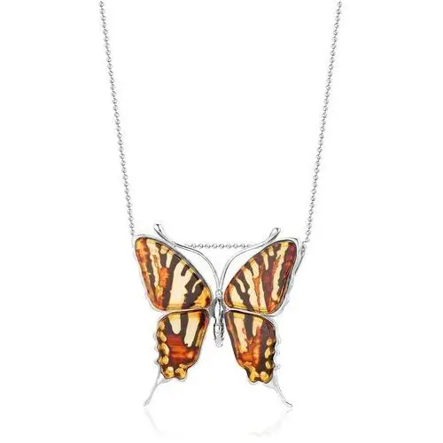 Zawieszka srebrna motyl z bursztynem Butterfly Breath, kolor pomarańczowy
