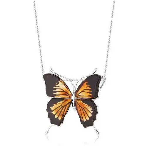 Zawieszka srebrna motyl z bursztynem Butterfly Touch, kolor pomarańczowy