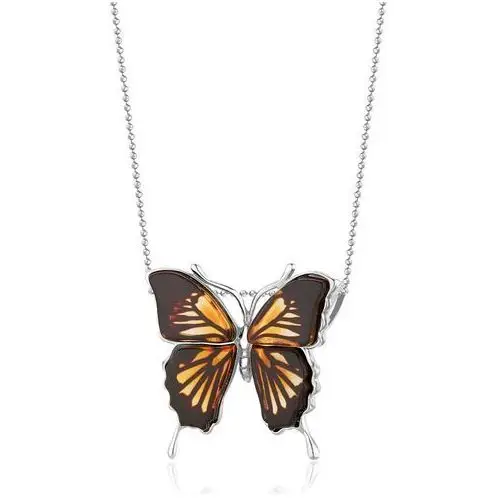 Lawaiia Zawieszka srebrna motyl z bursztynem medium butterfly touch