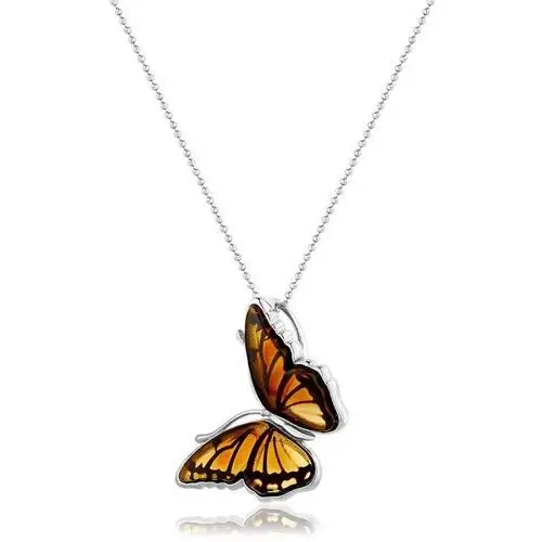 Zawieszka srebrna motyl z bursztynem mini Butterfly Kiss, kolor pomarańczowy