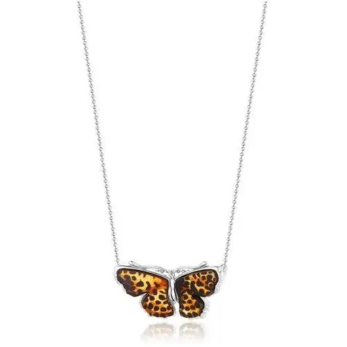 Zawieszka srebrna motyl z bursztynem mini Butterfly Rustle, kolor pomarańczowy