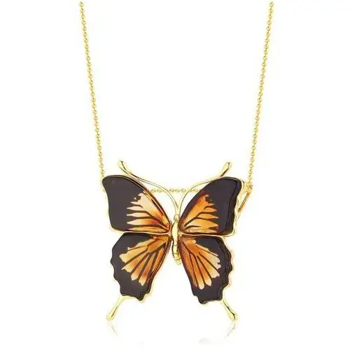 Zawieszka srebrna pozłacana motyl z bursztynem Butterfly Touch, kolor pomarańczowy