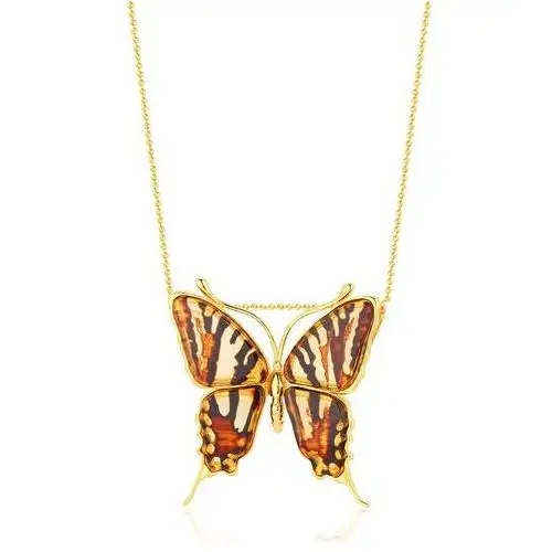 Zawieszka srebrna pozłacana motyl z bursztynem mini Butterfly Breath, kolor pomarańczowy