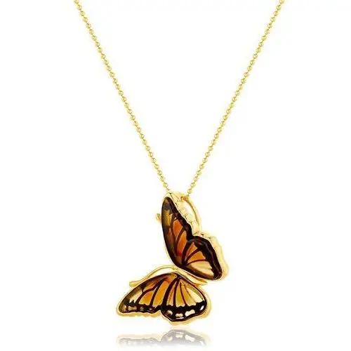 Zawieszka srebrna pozłacana motyl z bursztynem mini Butterfly Kiss, kolor pomarańczowy