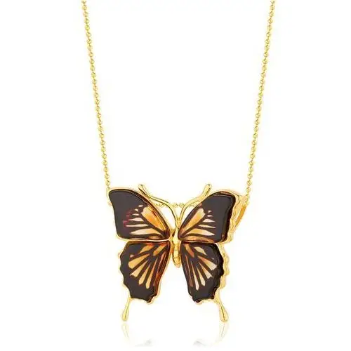 Lawaiia Zawieszka srebrna pozłacana motyl z bursztynem mini butterfly touch