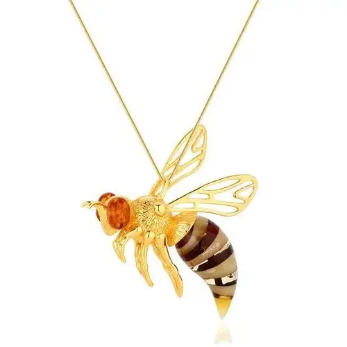Lawaiia Zawieszka srebrna pozłacana pszczoła z bursztynem medium big bee