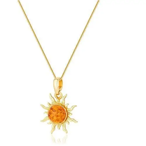 Zawieszka srebrna pozłacana słońce z bursztynem mini Sun - koniakowy, kolor pomarańczowy