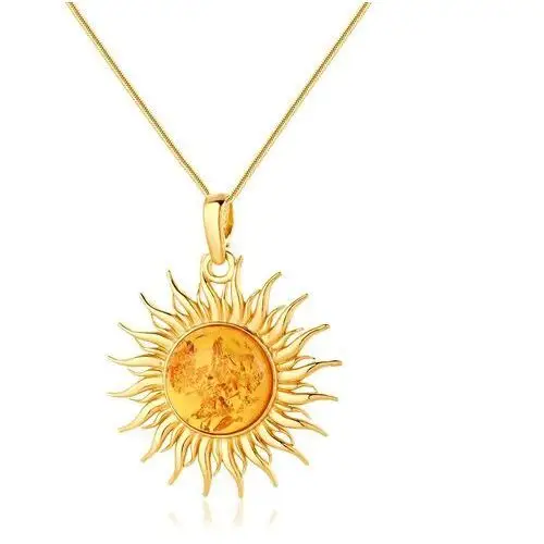 Zawieszka srebrna pozłacana słońce z bursztynem mini sunny - koniakowy Lawaiia