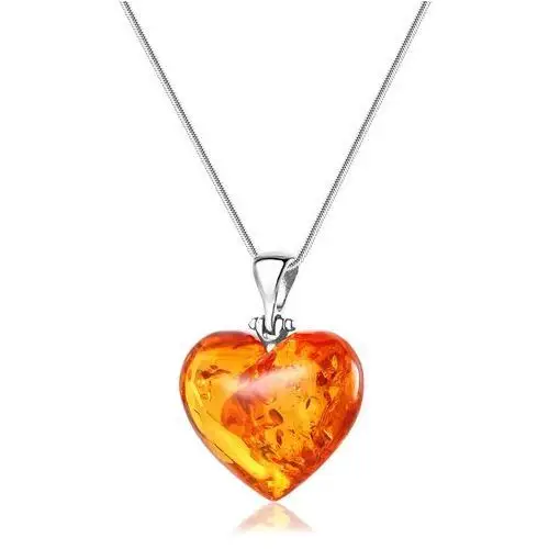 Zawieszka srebrna serce z koniakowym bursztynem mini Baltic Heart, kolor pomarańczowy