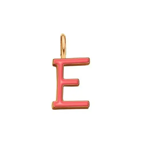 Literka E z koralową emalią pozłacana, kolor czerwony