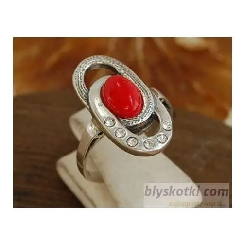 LOLO - srebrny pierścionek z koralem i kryształkami