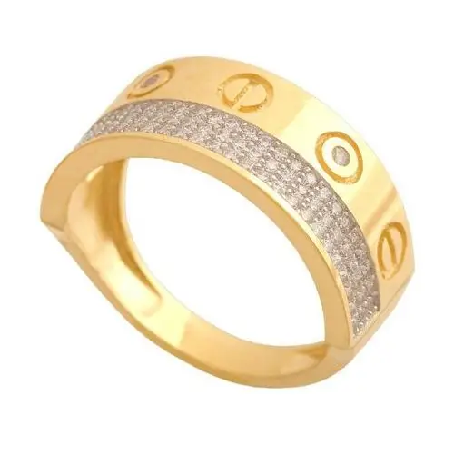 Lovrin 23r złoty szeroki pierścionek 585 cyrkonie prezent