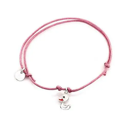 Lovrin 925 różowa sznurkowa bransoletka srebrna z kaczuszką