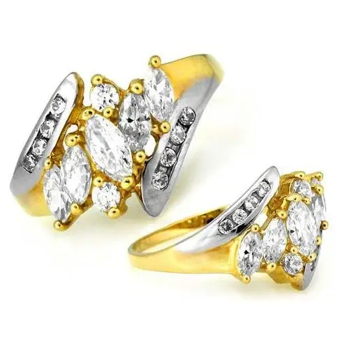 Bogato zdobiony pierścionek żółte i białe złoto 585, PI_738_585
