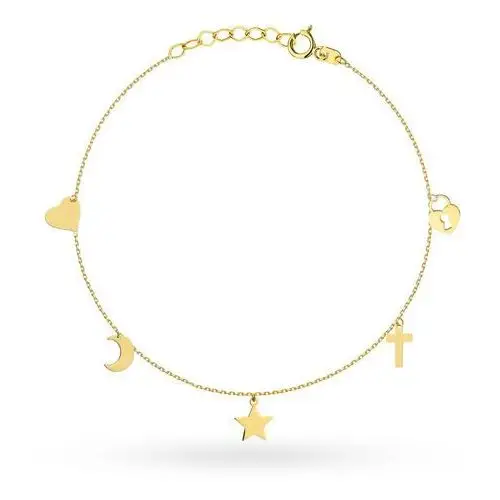 Lovrin Bransoletka złota z krzyżykiem, gwiazdką, księżycem, sercem i kłódką