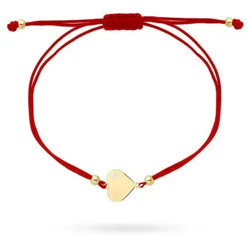 Bransoletka złote serce w poprzek z cyrkonią na czerwonym sznurku Lovrin